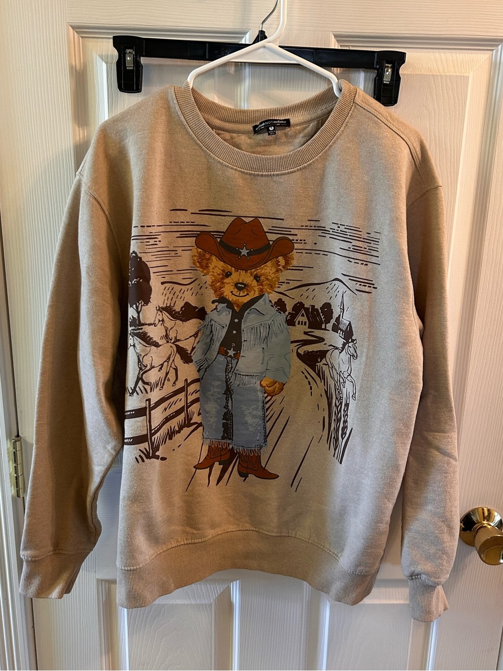 Beige Cowboy Bear Graphic Sweatshirt